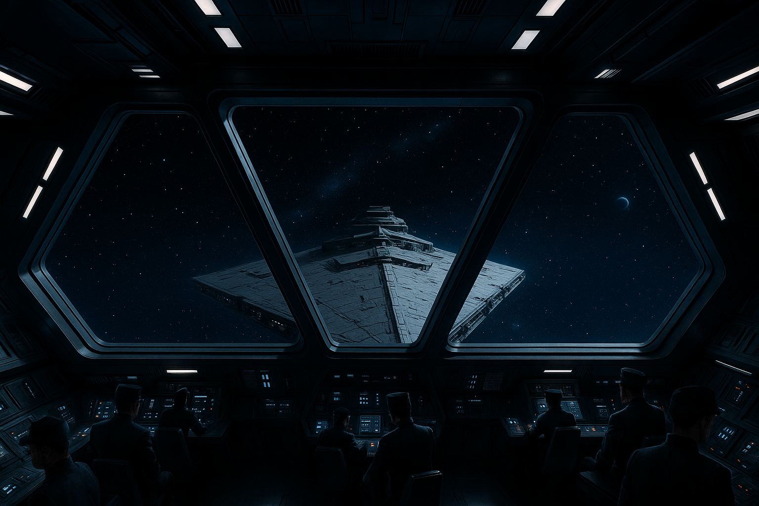 Looking out of the bridge of an Imperial Star Destroyer from Star Wars
